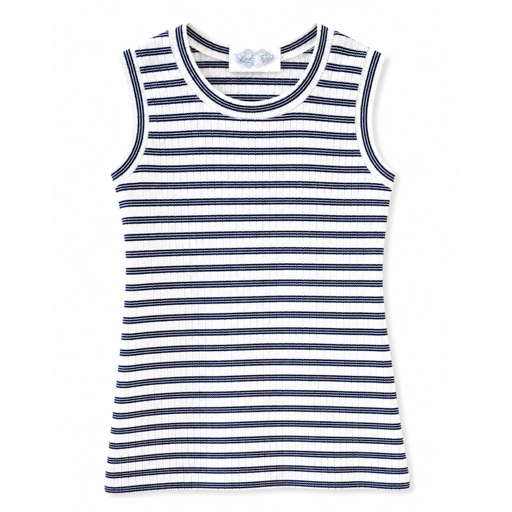 Lucky Tops Ribbed Striped Tank Top White Navy Sleeveless Knit Top Size Small